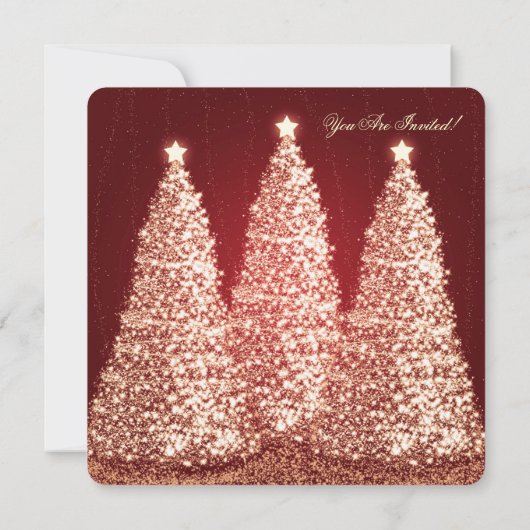 エレガントクリスマスパーティー金ゴールドツリー赤 招待状 (裏面)