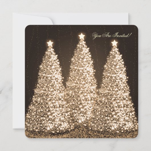 エレガントクリスマスパーティー金ゴールドツリー 招待状 (裏面)