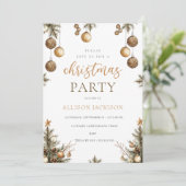 エレガントクリスマスパーティー金ゴールド水彩グリッター 招待状 (スタンド正面)