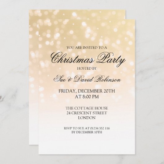 エレガントクリスマスパーティー金ゴールド《写真》ぼけ味の輝き 招待状 (正面/裏面)