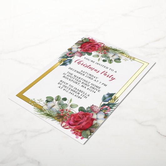 エレガントクリスマスパーティー金ゴールド 箔招待状 (回転した状態)