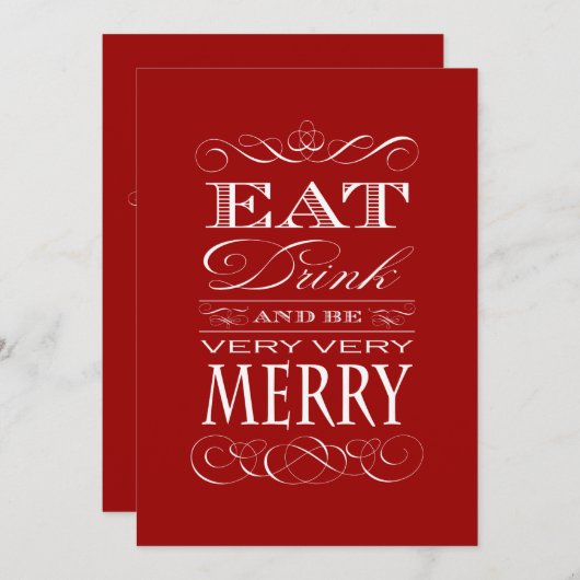 エレガントクリスマスパーティー食べ – ドリンクとビーメリープ 招待状 (正面/裏面)