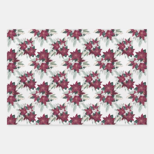 エレガントクリスマスパープルポインセチア花柄 ラッピングペーパーシート (正面3)
