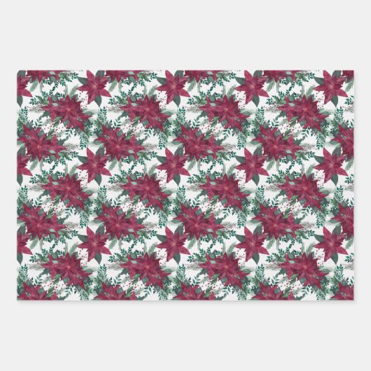 エレガントクリスマスパープルポインセチア花柄 ラッピングペーパーシート (正面2)