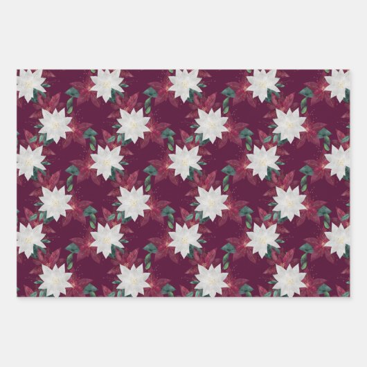 エレガントクリスマスパープルポインセチア花柄 ラッピングペーパーシート (正面)