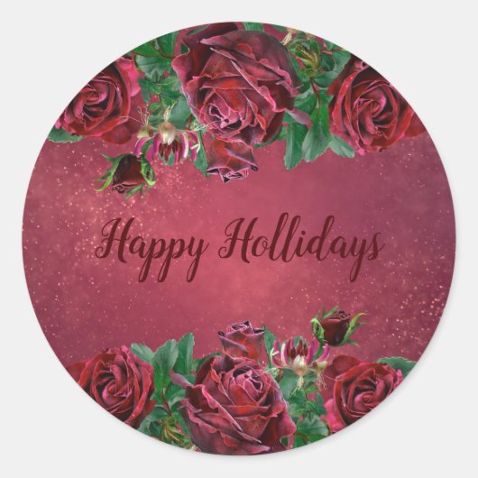 エレガントクリスマスピンクの花 ラウンドシール (正面)
