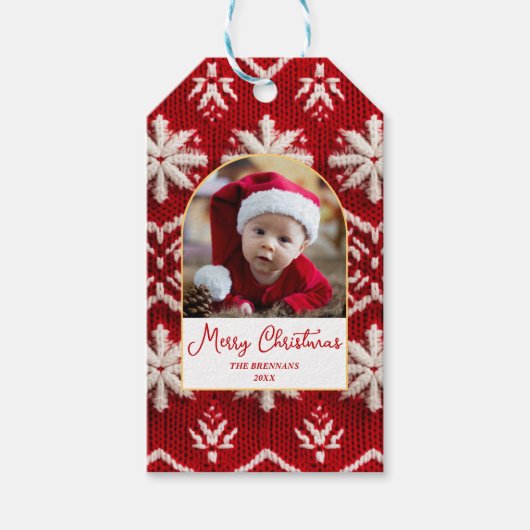 エレガントクリスマスファミリーフォトウィンタースクリプト ギフトタグ (正面)