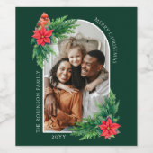 エレガントクリスマスフォトカード冬の緑 ワインラベル (シングルラベル)