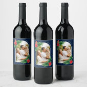 エレガントクリスマスフォトカード冬の緑 ワインラベル (ボトル)