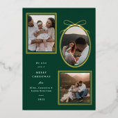 エレガントクリスマスフォトカード | 3枚の写真レイアウト 箔シーズンカード (正面)