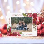 エレガントクリスマスフラワーハッピーホリデーズファミリー ポストカード<br><div class="desc">手の水色のポインテ色彩の鮮やかィアブーケ花と緑と深いベリー赤の色のホリーと素敵なファミリーカード。家族の写真/写真と文字を追加してカードを編集する簡単。HAPPY HOLIDAYS - MERRY CHRISTMASに変更可能。休日素晴らしの間に家族や友人に送信するカードを作る – 記念素晴らし酒！</div>