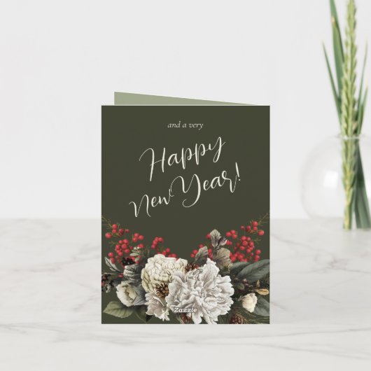 エレガントクリスマスフローラグリーンフォールドホリデーカード シーズンカード (裏面)