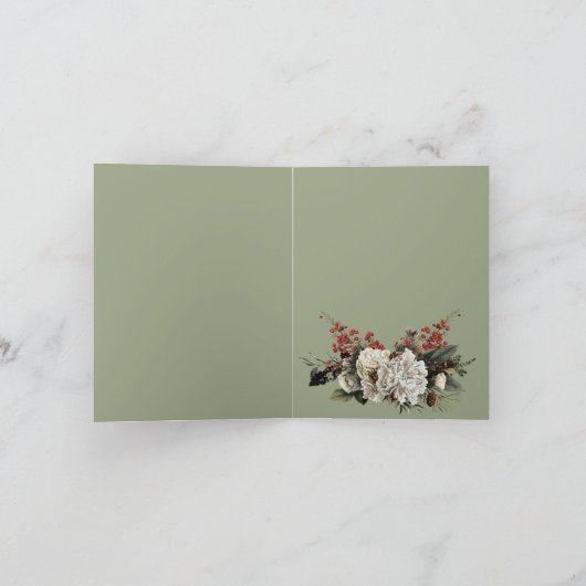 エレガントクリスマスフローラグリーンフォールドホリデーカード シーズンカード (内部)