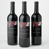 エレガントクリスマスフローラバラホリ結婚ーズ ワインラベル (ボトル)