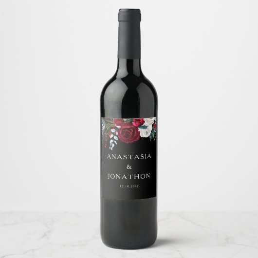 エレガントクリスマスフローラバラホリ結婚ーズ ワインラベル (正面)