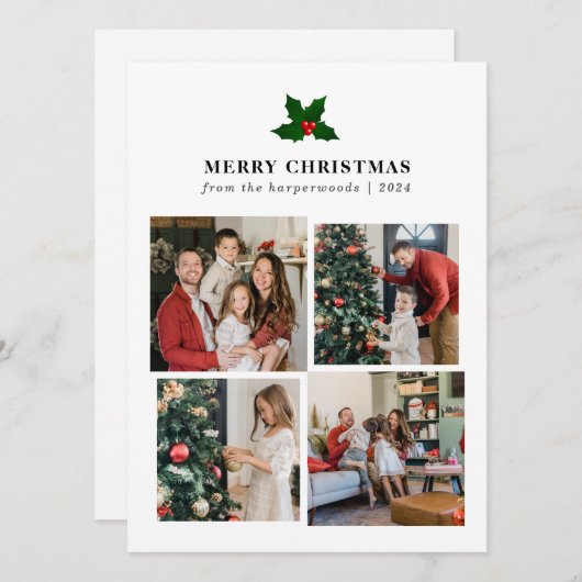 エレガントクリスマスフローラファミリーフォトコラージュ シーズンカード (正面/裏面)