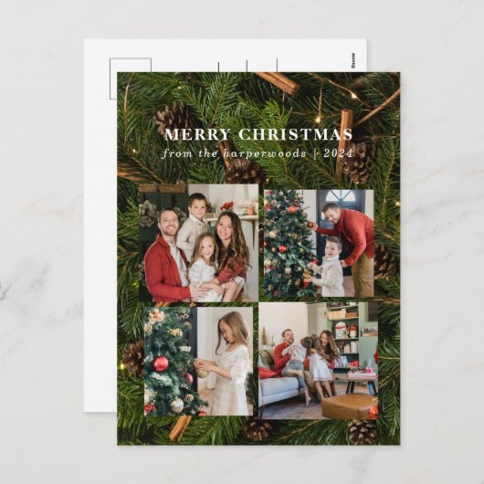 エレガントクリスマスフローラファミリーフォトコラージュ シーズンポストカード (正面/裏面)