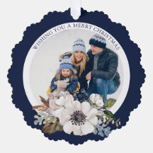 エレガントクリスマスフローラフォト紙オーナメントカード