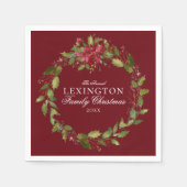 エレガントクリスマスフローラホリーリース スタンダードカクテルナプキン (正面)