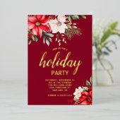 エレガントクリスマスフローラポインセチア 箔招待状 (立ち正面)