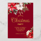 エレガントクリスマスフローラポインセチア 箔招待状 (正面)