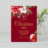 エレガントクリスマスフローラポインセチア 箔招待状 (立ち正面)