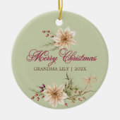 エレガントクリスマスフローラメリークリスマスおばあちゃん セラミックオーナメント (正面)