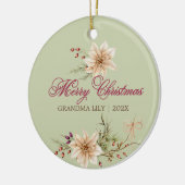 エレガントクリスマスフローラメリークリスマスおばあちゃん セラミックオーナメント (左)