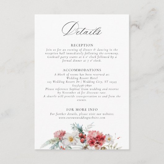 エレガントクリスマスフローラ冬の結婚式詳細 エンクロージャーカード (正面)