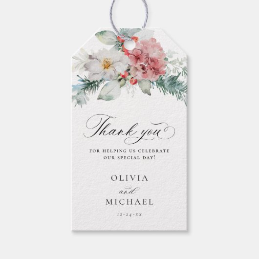 エレガントクリスマスフローラ冬の結婚式 ギフトタグ (正面)