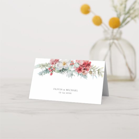 エレガントクリスマスフローラ冬の結婚式 プレイスカード (裏面)