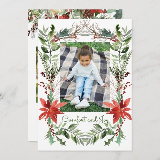 エレガントクリスマスフローラ心地よい&ジョイ写真 シーズンカード (正面/裏面)