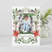 エレガントクリスマスフローラ心地よい&ジョイ写真 シーズンカード (スタンド正面)