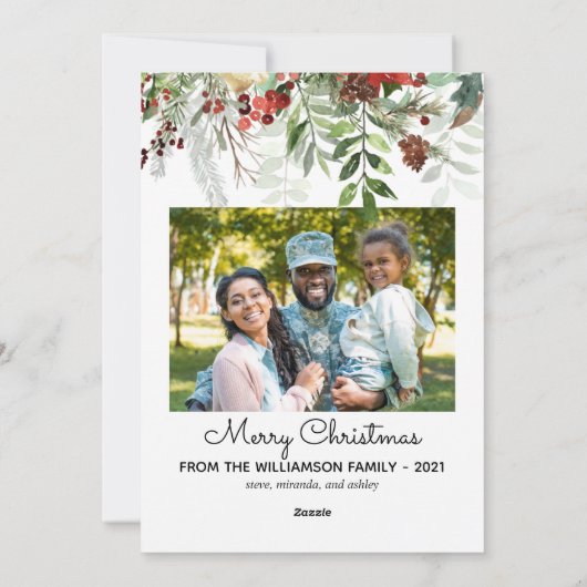 エレガントクリスマスフローラ心地よい&ジョイ写真 シーズンカード (裏面)