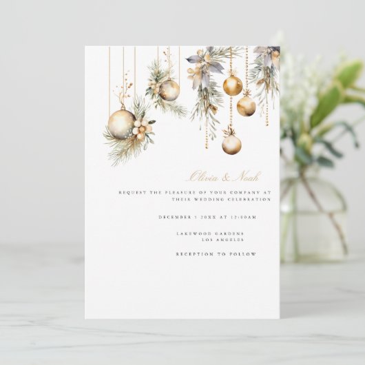 エレガントクリスマスフローラ結婚式招待状カード 招待状 (スタンド正面)
