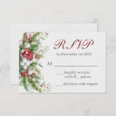 エレガントクリスマスフローラ結婚式RSVPカード 出欠カード (正面/裏面)
