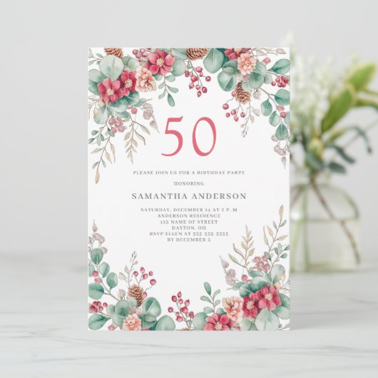 エレガントクリスマスフローラ50th誕生日パーティー 招待状 (スタンド正面)