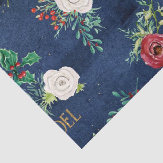 エレガントクリスマスフローラwノエル金ゴールドネイビーウッド 薄葉紙 (詳細)