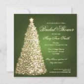 エレガントクリスマスブライダルシャワー金ゴールド緑 招待状 (正面)