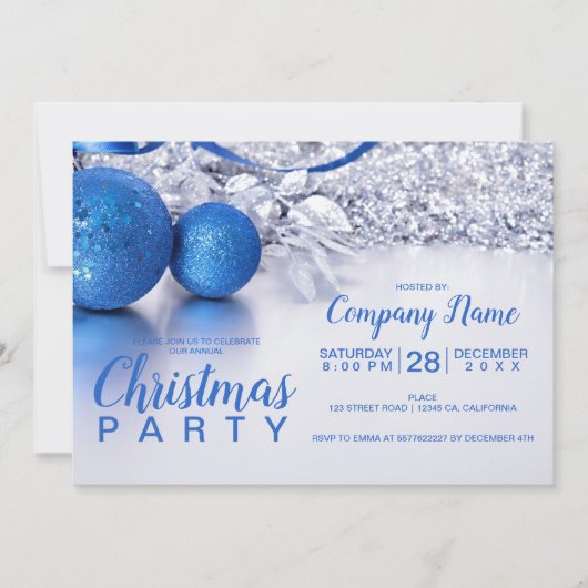 エレガントクリスマスブルーのボールアイス企業の事業 招待状 (正面)