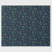 エレガントクリスマスベリーとリーフパターンネイビーブルー ラッピングペーパー (フラット)