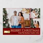 エレガントクリスマスベリーリーフファミリーフォトコラージュ 箔シーズンカード (正面)