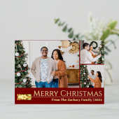 エレガントクリスマスベリーリーフファミリーフォトコラージュ 箔シーズンカード (立ち正面)