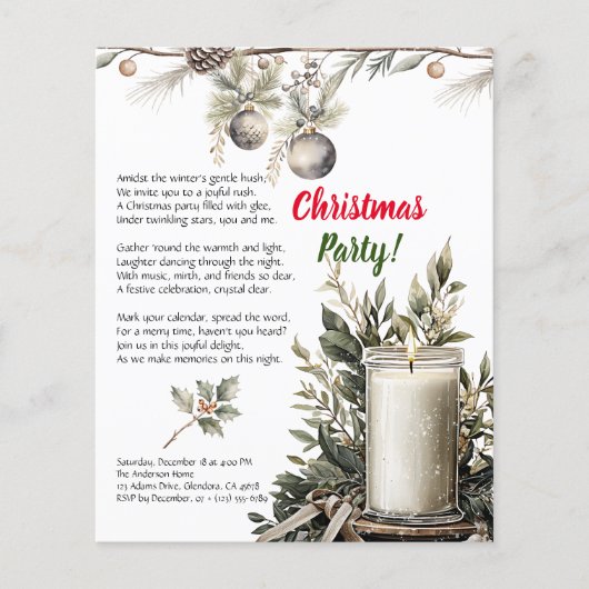 エレガントクリスマスホリデーキャンドルパーティの招待状 チラシ (正面)