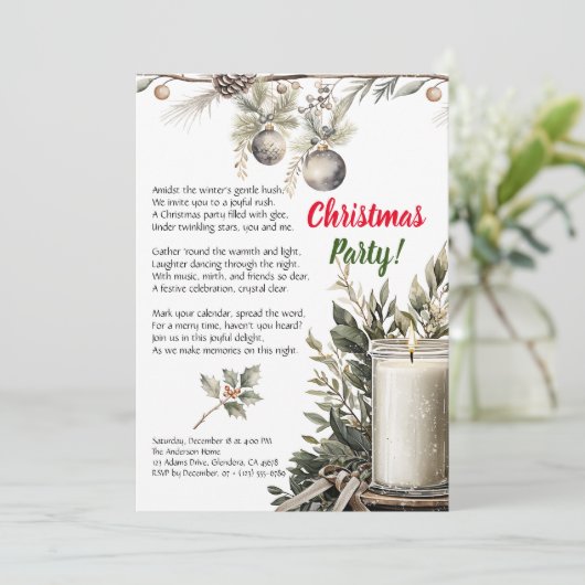 エレガントクリスマスホリデーキャンドルパーティの招待状 案内状 (スタンド正面)