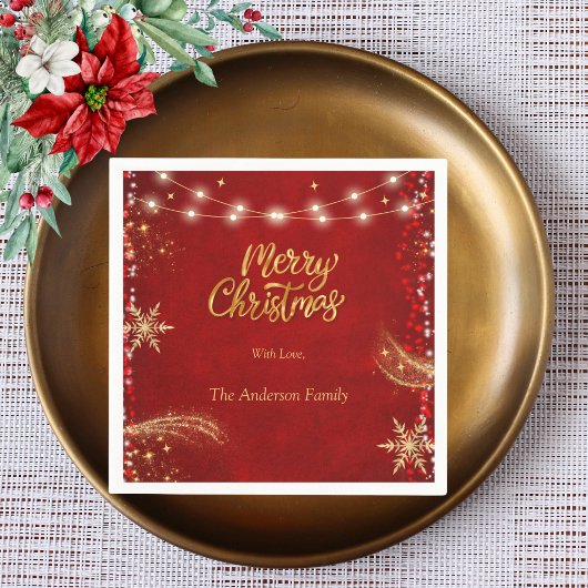 エレガントクリスマスホリデーパーティレッド スタンダードカクテルナプキン