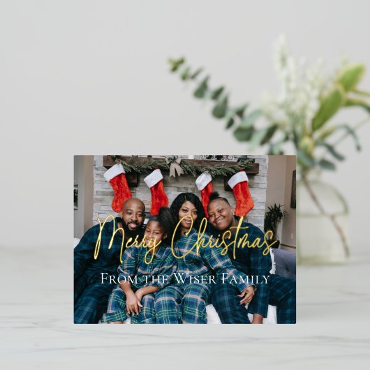 エレガントクリスマスホリデーファミリーグループ写真 箔シーズンポストカード (立ち正面)