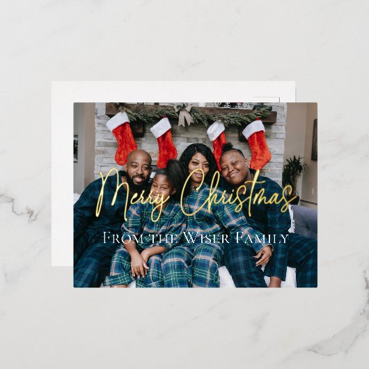 エレガントクリスマスホリデーファミリーグループ写真 箔シーズンポストカード (正面/裏面)