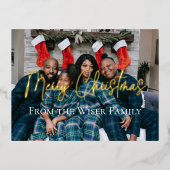 エレガントクリスマスホリデーファミリーグループ写真 箔シーズンポストカード (正面)