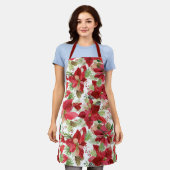 エレガントクリスマスホリデーポインセチアパインコーン エプロン (着用した状態)
